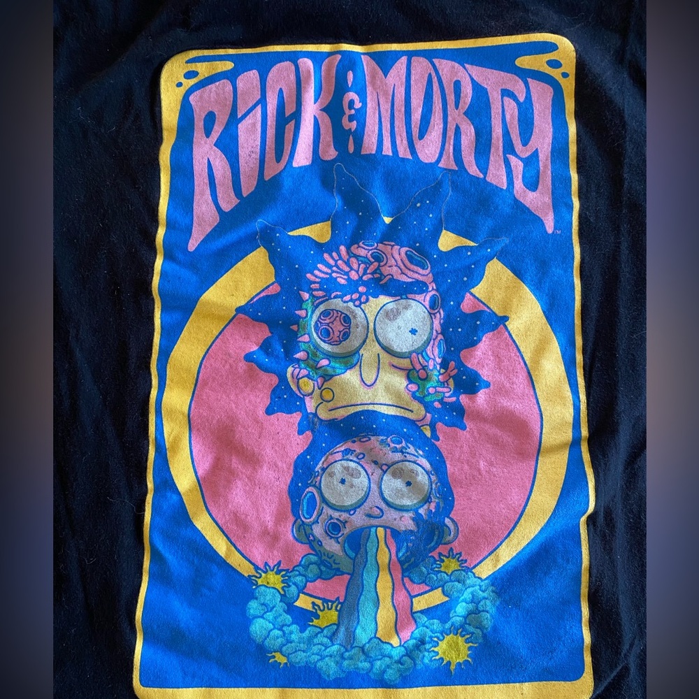 Rick And Morty Men’s Black Short Sleeve 100% Cotton Shirt Psychedelic Graphic